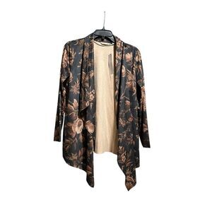Soft Surroundings faux suede floral shape drape cardigan jacket PM petite